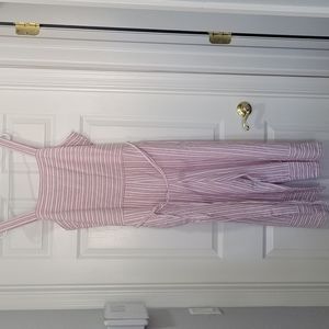 Striped Linen Blend Wide Leg Romper With Pockets